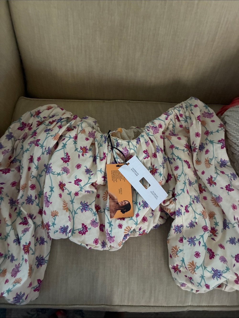 NWT Jenny K Lopez x Target Cream Floral Puff-Sleeve Crop Top